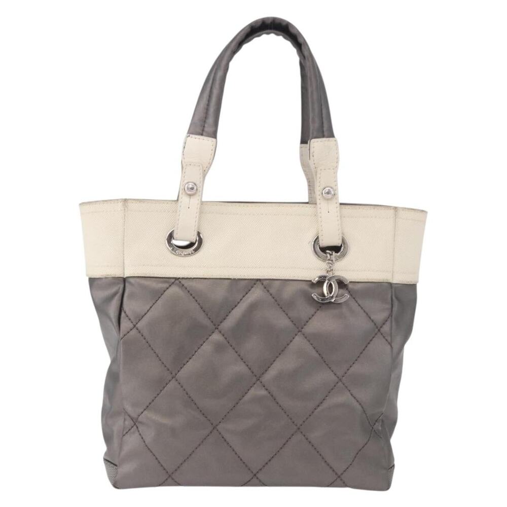 Chanel Paris Leather Biarritz PM Handbag Gray